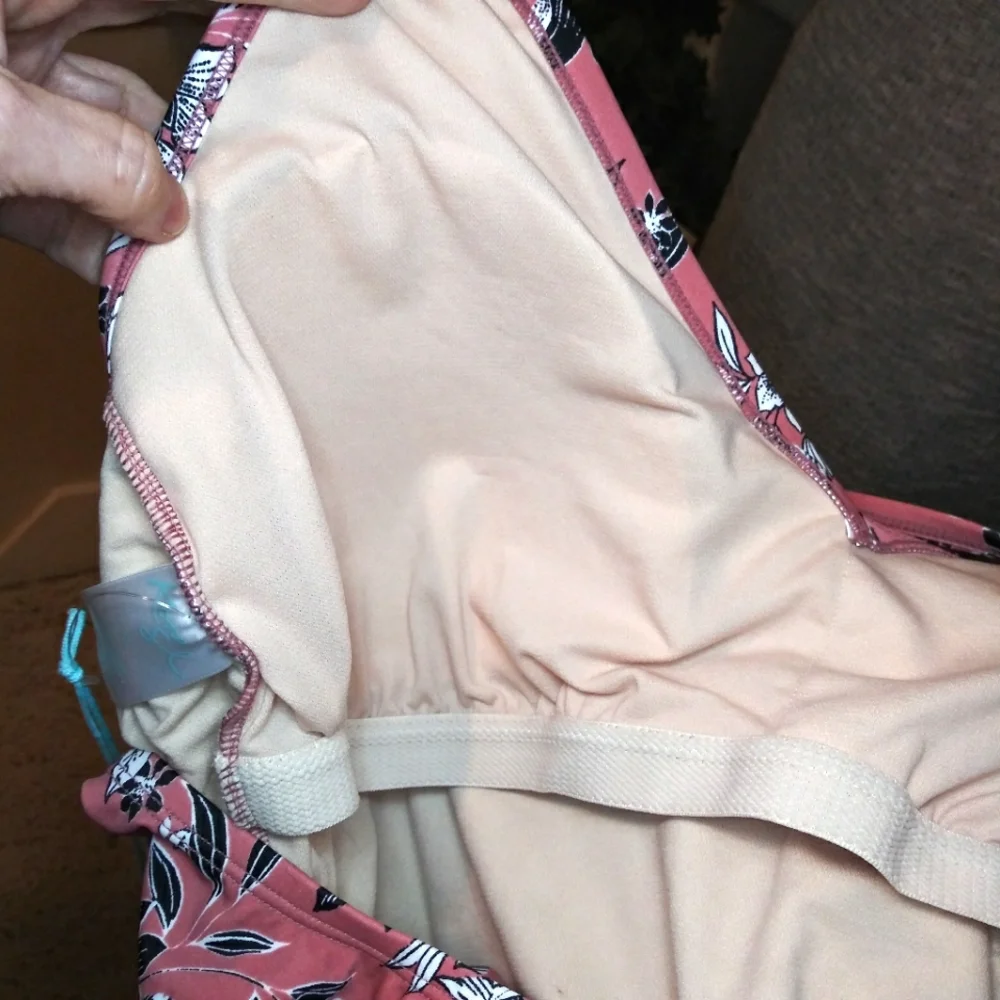 Kona Sol Black & White Floral Print Mauve Medium Coverage One-Piece Swimsuit - Picture 11 of 15